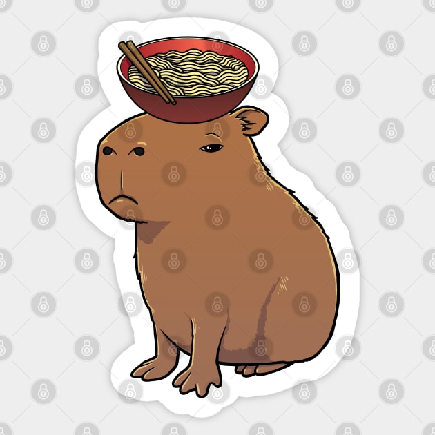 Capybara with Instant Noodles on its head Sticker by capydays